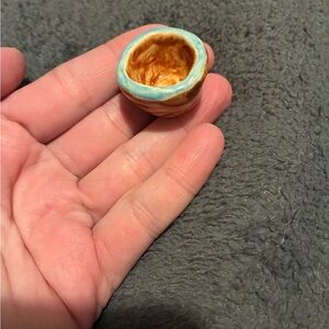 Handmade Ceramic Mini Bowl in Turquoise and Amber - Small Decorative Pot